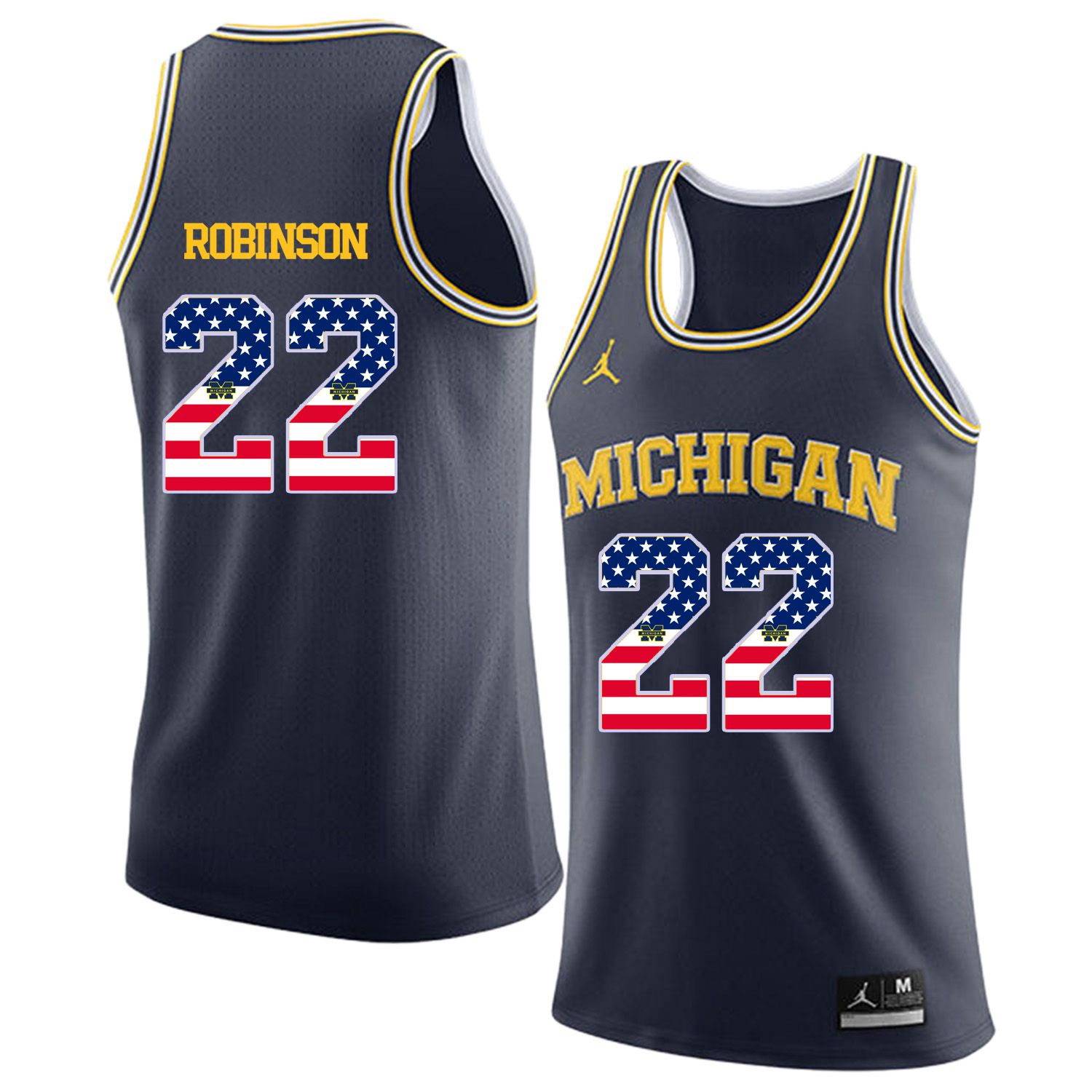 Men Jordan University of Michigan Basketball Navy 22 Robinson Flag Customized NCAA Jerseys